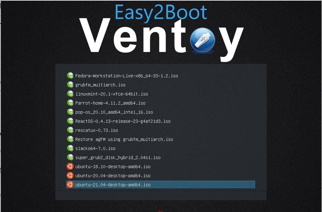 Custom Ventoy boot menu with a graphical theme applied